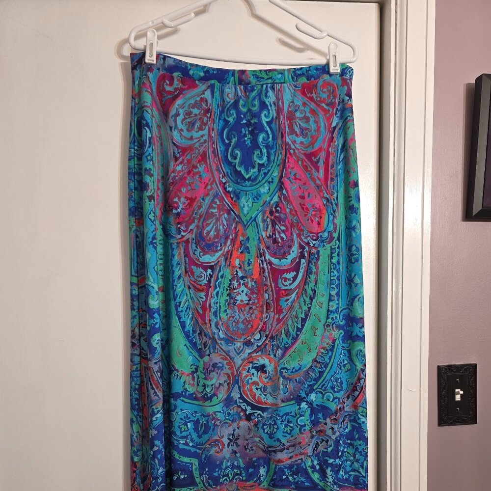 Chico’s Colorful Paisley Maxi Skirt Size 2 Side Slit Boho - Picture 7 of 8